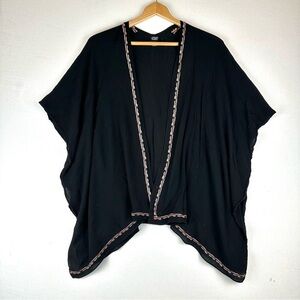 Roffe Embroidered‎ Border Open Front Crinkle Cardigan Jacket Lightweight Boho